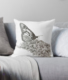 Butterfly accent cushion, pillow , original art pillow case, black and white sketch of Butterfly in Marthas Vineyard