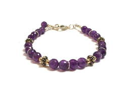 Amethyst Gemstones, Bali Sterling Silver and Gold Bracelet