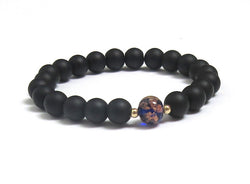 Purple Murano Glass Bead and Matte Onyx Gemstones Sterling Silver Chakra Bracelet