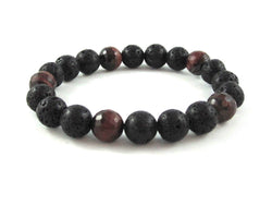 Lava Rocks, Tiger's Eyes Mala Bracelet - Fire and Earth Elements