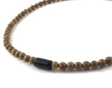 Sandalwood wood beads and Dragonglass Mala Necklace, Sandalwood wood beaded necklace with obsidian stone for protection, strength, balance, meditation, healing chakra necklace 