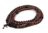 108 Red Jasper and Black Onyx Japa Mala Necklace Meditation Beads with Wood Buddhist Guru Bead
