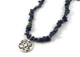 Raw Lapis lazuli gemstones chakra necklace lanyard with four seasons pendant, hippie hipster  bohemian jewelry 