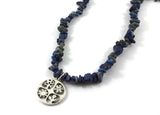 Raw Lapis lazuli gemstones chakra necklace lanyard with four seasons pendant, hippie hipster  bohemian jewelry