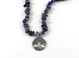 Lapis lazuli necklace lanyard with tree of life pendant chakra necklace wedding meaningful inspirational bohemian jewelry