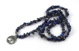 Lapis lazuli necklace lanyard with tree of life pendant, bohemian jewelry fashion statement