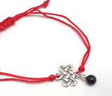 Red Bracelet, Red String Bracelet, Celtic knot pendant with amethyst gemstone sterling silver charm on red silk string bracelet for couples , love and protection