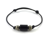Black onyx and pyrites chakra healing crystals leather bracelet, Athenais Emporium, Athenais Jewelry for men, women, couples, strength protection, talisman jewelry