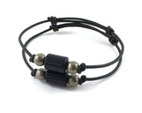 Athenais Jewelry, Athenais Emporium, Matte onyx and pyrites chakra healing crystals leather bracelet, Athenais Emporium, Athenais Jewelry for men, women, couples, strength protection, talisman jewelry