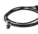 Amethyst Helming Crystal Stone Sterling Silver Charm Leather Wrap Bracelet & Choker Leather Necklace