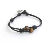 Two peas in a pod, evil eye jewelry, mens fashion black leather bracelet with tiger eye gemstones, obsidian gemstones, Celtic know infinity knot charm  button, Irish bracelet, Celtic bracelet, men black leather bracelet, friendship bracelet