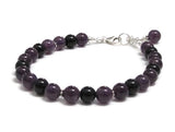 Purple Amethyst & Onyx Gemstones Bali Sterling Silver Charm Bracelet