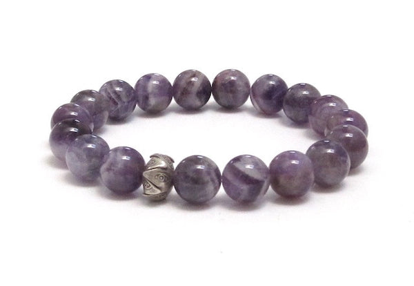 Amethyst Chakra Mala Bracelet & Evil Eye Lotus Sterling Silver Bead