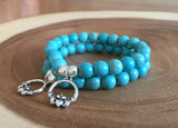 Claddagh Ring Charm Bracelet, Chakra Healing  Turquoise Magnesite Gemstone  Bracelet, Love, Friendship Loyalty  Celtic Jewelry, Couples Bracelet, Wedding Irish Jewelry, Scottish Symbol Bracelet