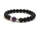 Ultra Violet Amethyst Gemstone Chakra Healing Crystals Chakra Bracelet with sterling Silver Beads, Matte Onyx stones beaded bracelet, mala bracelet, worry beads bracelet, healing bracelet, crown chakra, base chakra crystals, Mother's Day gift, wedding accessories, Athenais Jewelry, Athenais Emporium