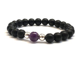 Ultra Violet Amethyst Gemstone Chakra Healing Crystals Chakra Bracelet with sterling Silver Beads, Matte Onyx stones beaded bracelet, mala bracelet, worry beads bracelet, healing bracelet, crown chakra, base chakra crystals, Mother's Day gift, wedding accessories, Athenais Jewelry, Athenais Emporium