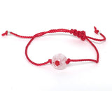 Red string of fate bracelet, Chinese red silk string bracelets with white flower Murano glass bead for couples bracelets, wedding friendship promise bracelets