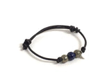 Dark blue lapis lazuli gemstones and pyrite stones adjustable leather bracelet, chakra healing jewelry anklet with add on sterling silver heart charm for friendship, intuition, balance, energy bracelet
