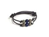 Set of two couples bracelets, Dark blue lapis lazuli gemstones and pyrite stones adjustable leather bracelet, anklet with add on sterling silver heart charm for friendship, intuition, balance, energy bracelet