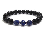 Lapis Lazuli & Onyx Chakra Mala Bracelet, Healing Crystals Jewelry, Communication,. Protection Communication