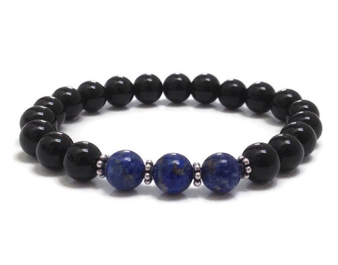 Lapis Lazuli & Onyx Chakra Mala Bracelet, Healing Crystals Jewelry, Communication,. Protection Communication