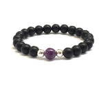 Purple  Amethyst Gemstone Chakra Healing Crystals Chakra Bracelet with sterling Silver Beads, Matte Black Onyx stones beaded bracelet, mala bracelet, worry beads bracelet, healing bracelet, crown chakra, base chakra crystals, Mother's Day gift, Athenais Jewelry, Athenais Emporium