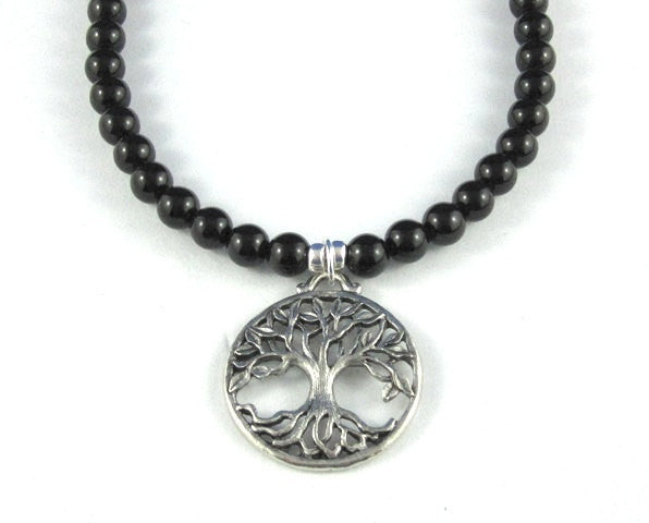 Tree of Life Pendant Necklace Chakra Onyx Gemstone Sterling Silver Jewelry, Family Tree, Mother's Day Gift Anniversary Women Retirement Get Well Recovery Graduation Gift for Her, Daughter in law Mother of the Bride Inspirational Jewelry Meaningful Inspiring Bohemian Fashion
