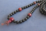 108 Beads Long Mala Necklace Worry Beads - Onyx Stones , Tiger's Eyes, Buddhist Wood Beads