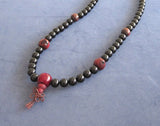 108 Beads Long Mala Necklace - Onyx Healing Stones Worry Beads, Tiger's Eyes, Buddhist Wood Beads