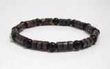 Men Brown Wood Beaded Bracelet with Onyx Stones