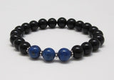 Denim Blue Lapis Lazuli & Black Onyx Chakra Mala Bracelet, Healing Crystals Jewelry, Communication, Crown Chakra Protection Communication