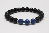 Blue Lapis Lazuli & Black Onyx Beaded Bracelet, Chakra Mala Bracelet, Healing Crystals Jewelry, Communication, Crown Chakra Protection