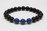 Denim Blue Lapis Lazuli & Black Onyx Chakra Mala Bracelet, Healing Crystals Jewelry, Communication, Crown Chakra Protection Mediation Worry Beads