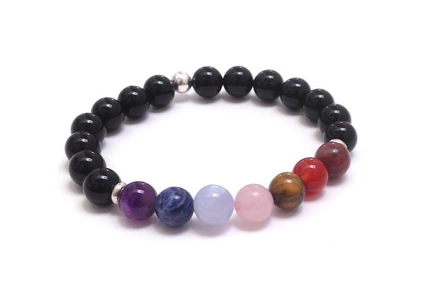 7 Chakra Mala Bracelet, Chakra Bracelet, Healing Crystals Mala Beads, Healing Bracelet, Amethyst, Blue Sodalite, Blue Lace Agate, Red Jasper, Onyx, Tiger eye, Rose Quartz Bracelet, Worry Beads Mediation Beads, Zen Buddhist Bracelet