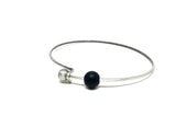 Matte Onyx Bracelet , Add  A Bead Minimalist Silver Bangle with gemstones and initial charm, light stacking bracelet, chakra healing stone bracelet  for protection , success