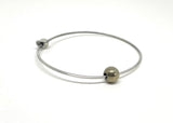 Minimalist Silver Bangle with pyrite chakra stone  and initial charm, light stacking bracelet, chakra healing stone bracelet