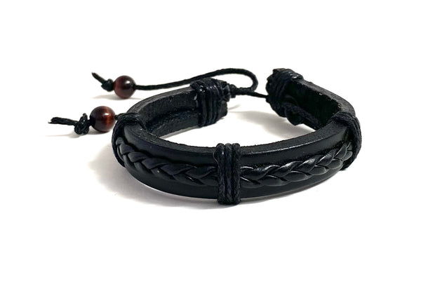 Men  leather bracelet, Horseshoe bracelet with gemstones, choice of onyx, tiger eye, obsidian, talisman luck jewelry for men, Athenais Jewelry and Art