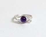 Violet Amethyst gemstone ring, chakra gemstone ring, Boho handmade artistic  evil eye wire wrapped silver ring
