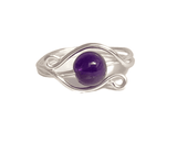 Amethyst wire ring, chakra healing crystal ring, wire wrapped rings, sterling silver rings, purple gemstone rings