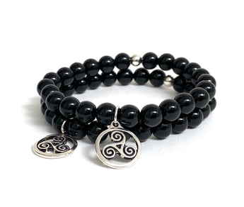 Celtic Bracelets, Triskele Pendant and Onyx chakra Healing mala bracelet, chakra healing crystals jewelry, Celtic symbol jewelry