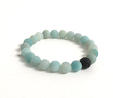 Ocean blue green Amazonite Natural gemstones mala bracelet with lava rock essential oil diffuser bead bracelet with sterling silver heart charm