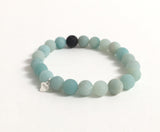 Mala Beads Bracelet Matte Amazonite Natural gemstones mala bracelet with lava rock essential oil diffuser bead bracelet with sterling silver heart charm