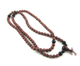 Japa mala worry beads necklace with red jasper and obsidians chakra healing gemstones, Buddhist wood bead, meditation prayer beads, protection, calming balance