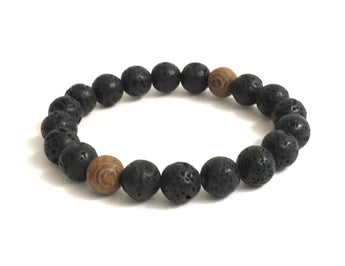 Men chakra stones beaded bracelet with lava rocks and sandalwood wood beads for men fashion, fire and earth elements protection, strength, grounding worry beads