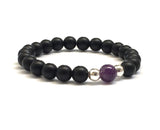 Purple Ultra Violet Amethyst Stones, Chakra Healing Crystals Bracelet with sterling Silver Beads, Matte Onyx Gemstones beaded bracelet, mala bracelet, worry beads bracelet, healing bracelet, crown chakra, base chakra crystals, Wedding, Mother's Day gift