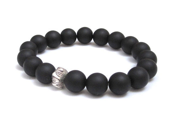 Talisman Healing Symbol Evil eye lotus Thai sterling silver healing crystal bracelet for men and women, couples bracelets, unique inspirational jewelry gift chakra mala beaded bracelet, matte onyx gemstones, chakra crystal jewelry, healing crystals bracelets, Buddhist beads for prayer, protection, balance, meditation, unisex worry beads, mala bracelet, inspiring gifts for focus, grounding, zen strength stretch bracelets for Yogi, yoga bracelets, Bohemian jewelry for him, Boho style jewelry for everyone