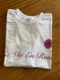 La Vie En Rose cotton t-shirt with photo print of a pink rose in bloom for women and men, French romanrtic gift 
