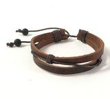 Brown leather bracelet with onyx gemstones, adjustable leather bracelet for men, chakra healing crystals jewelry