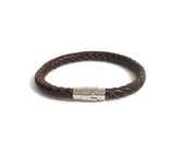 Gender Neutral Stylish Dark Brown Braided Borolo Leather Bracelet with stainless clasp by Athenais Jewelry. Men fashion jewelry bohemian energy earth elements