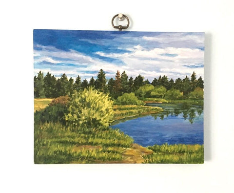 By the Lake - Serenity - Original Landscape Painting on Wood Panel